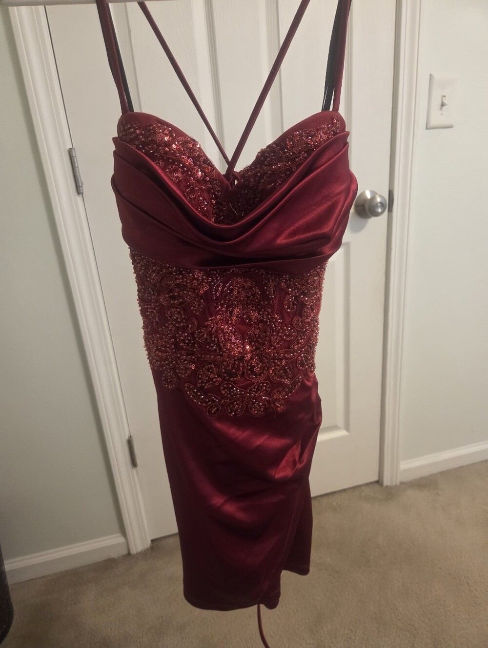 Elegant Beaded Red Hoco Windsor Mini Dress